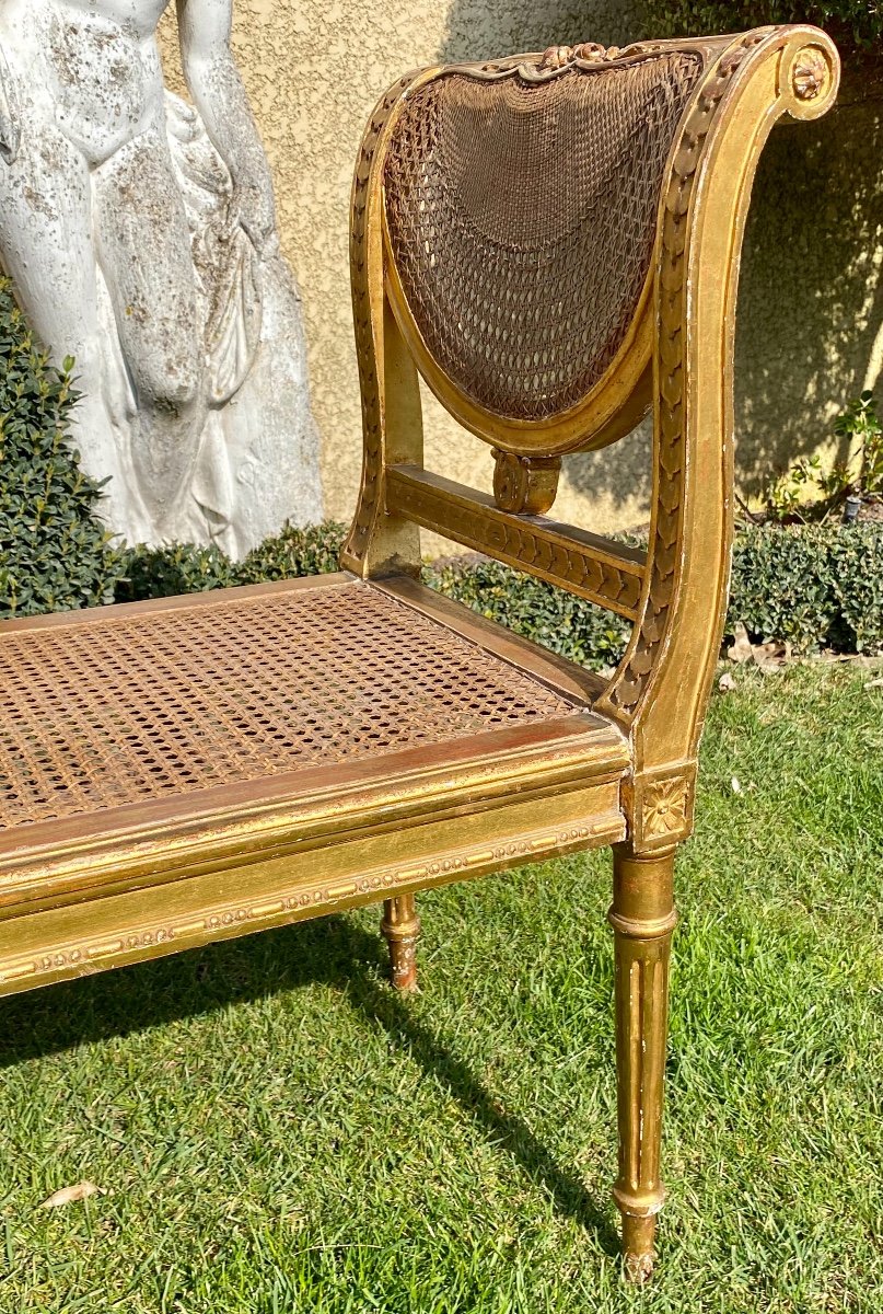 Small Bench Golden Wood & Cannage Louis XVI Style-photo-4
