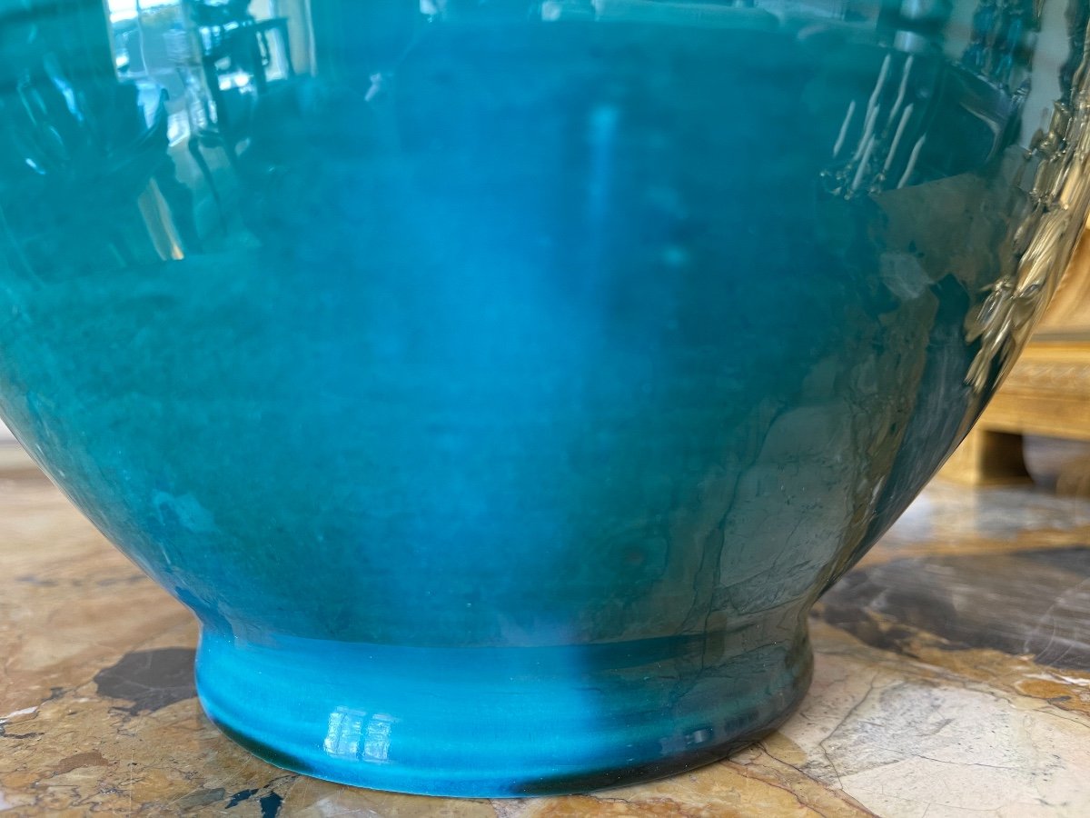 ACCOLAY - Vase en Faïence Vernissée Bleu Turquoise-photo-4