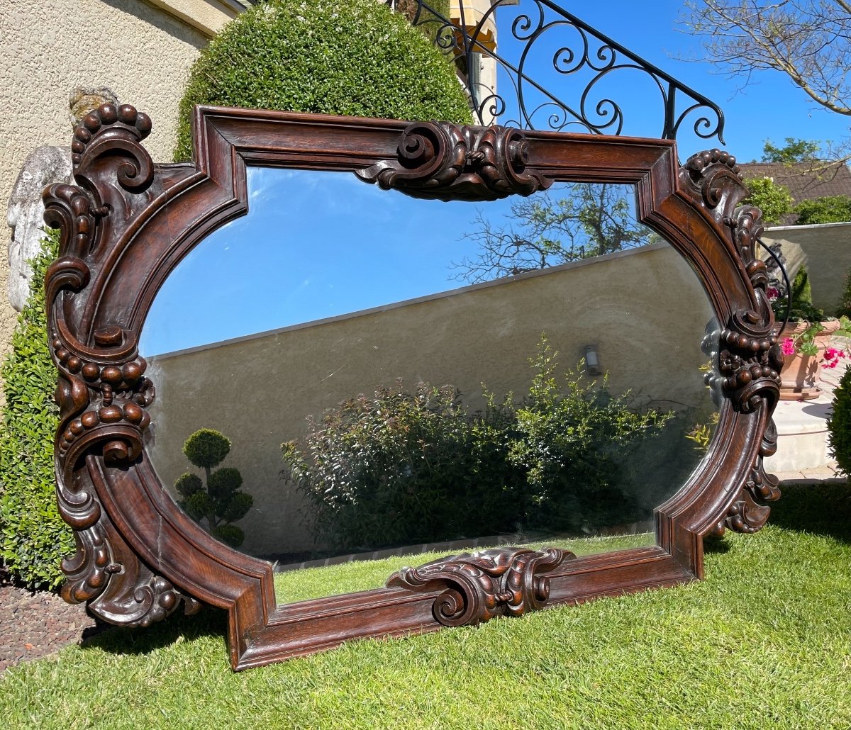 Large Renaissance Style Oak Mirror-photo-4