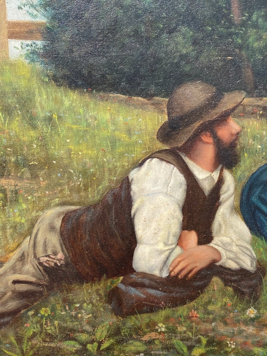 Oil On Canvas, Gallant Scene In A Meadow-photo-2