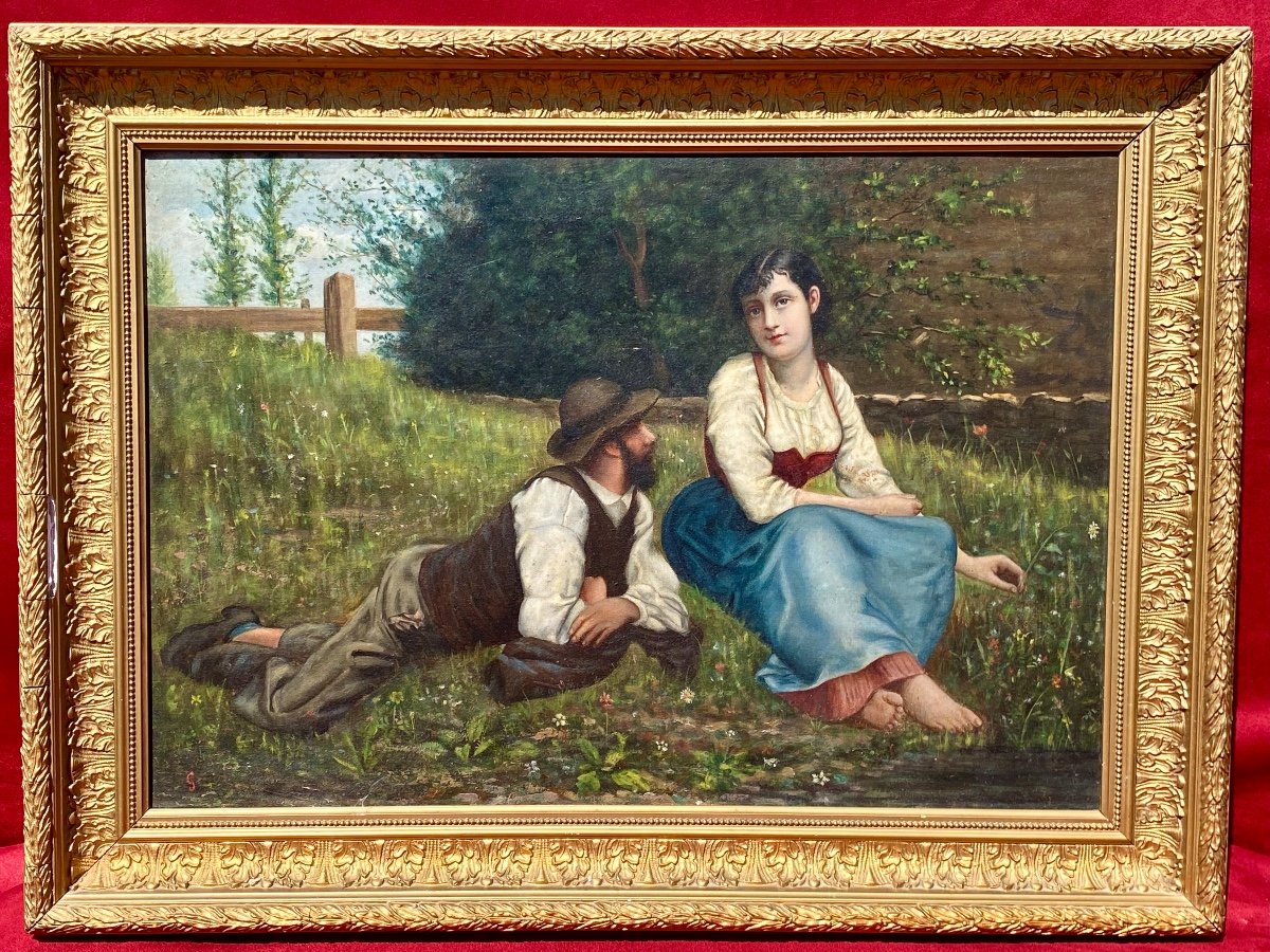 Oil On Canvas, Gallant Scene In A Meadow