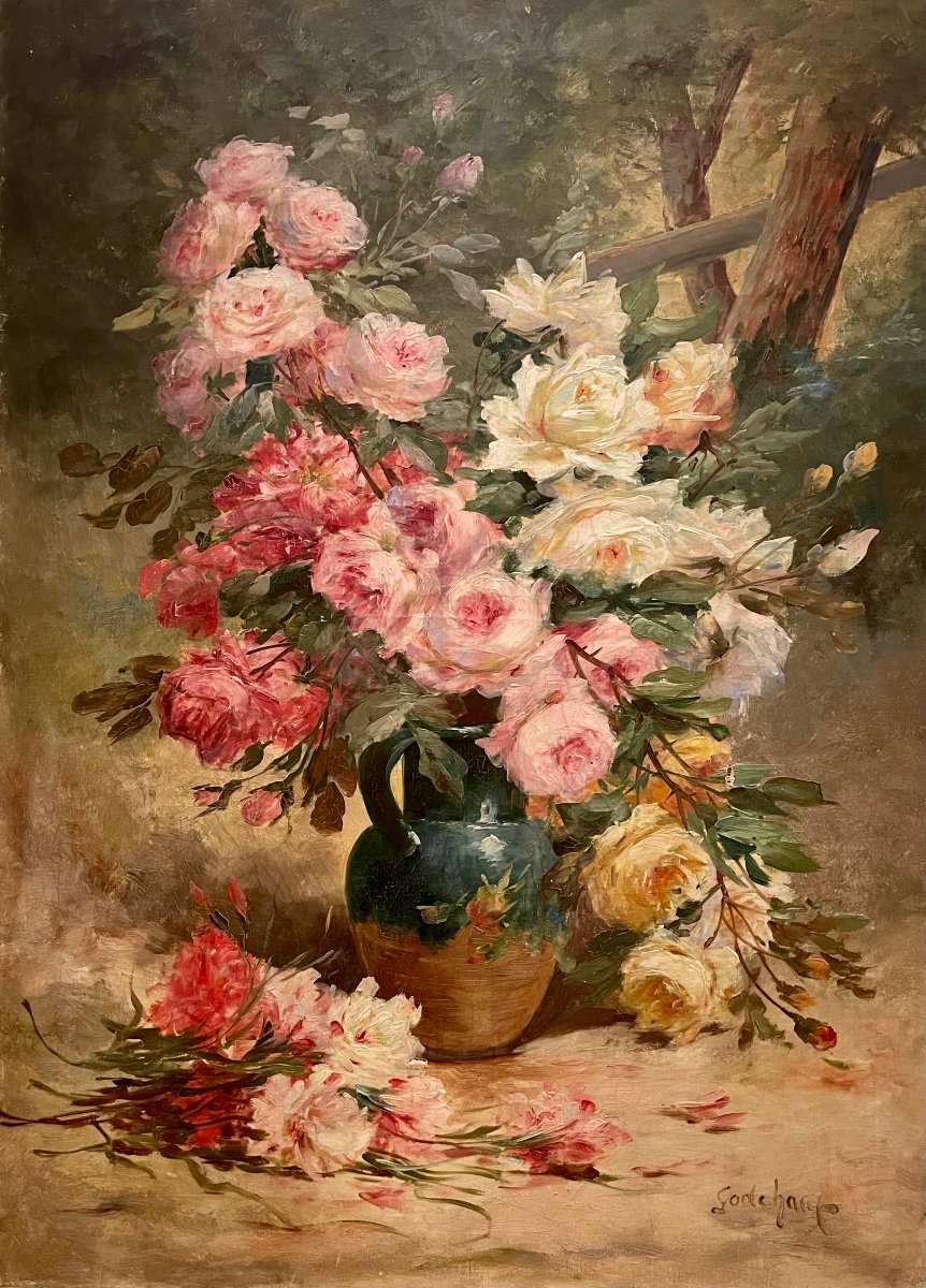 Émile GODCHAUX - Bouquet de Roses, Huile sur Toile