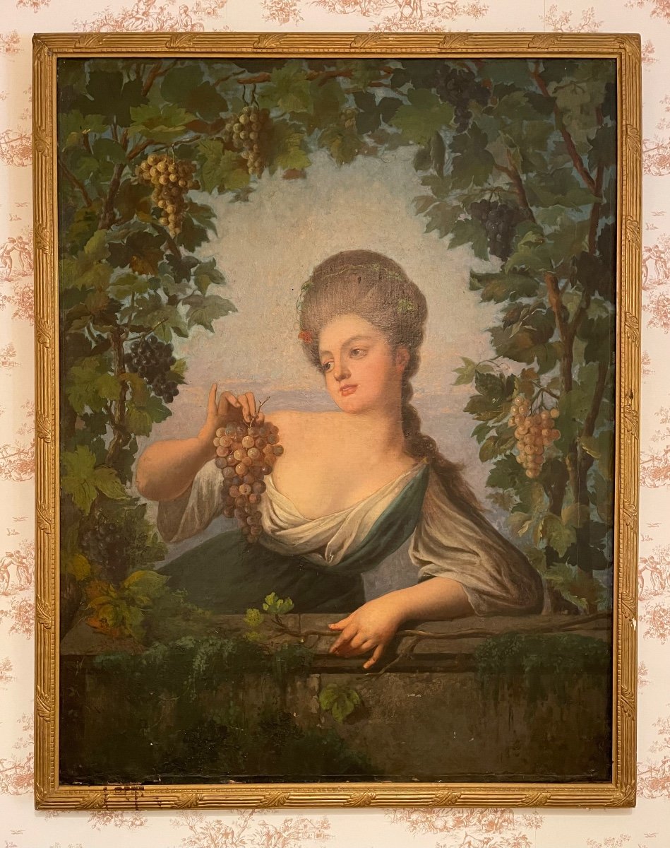 Large Portrait Young Woman With Bunches Of Grapes-photo-2