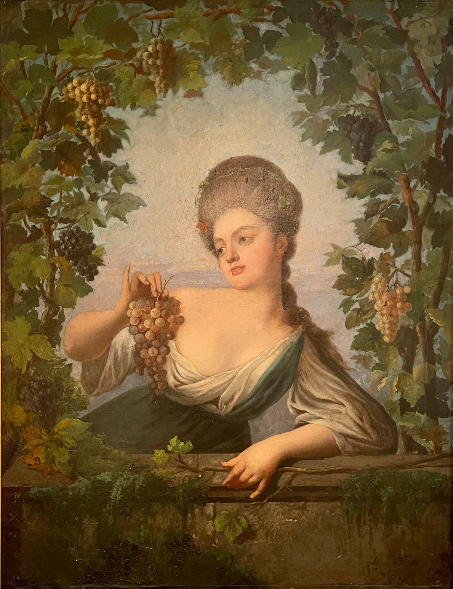 Large Portrait Young Woman With Bunches Of Grapes