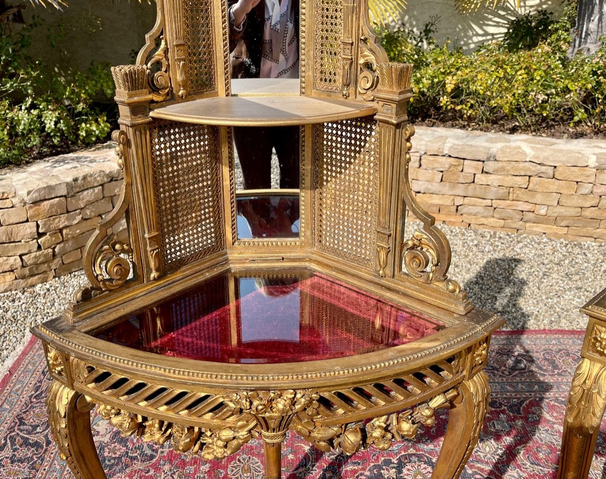 Pair Of Golden Wood & Cannage Louis XV Style Corners-photo-4