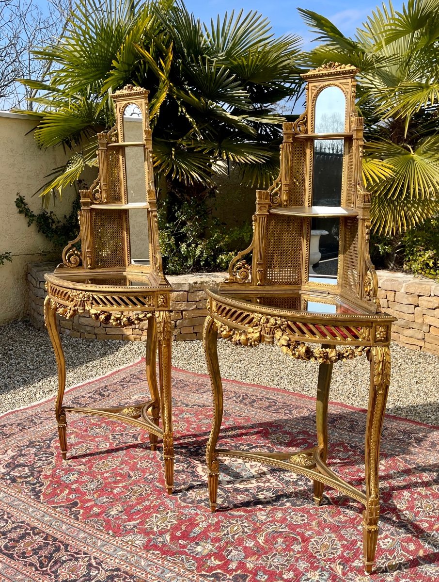 Pair Of Golden Wood & Cannage Louis XV Style Corners-photo-5