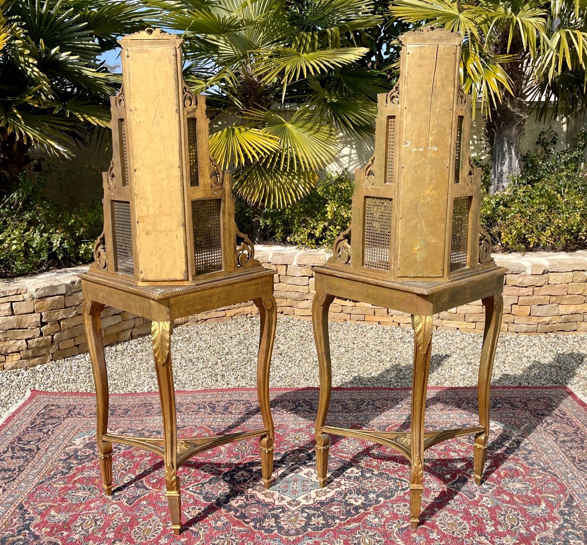 Pair Of Golden Wood & Cannage Louis XV Style Corners-photo-7