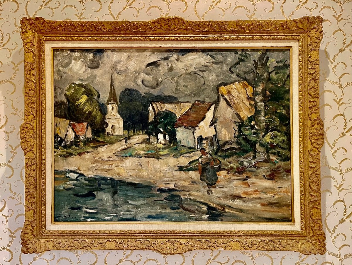 Abel BERTRAM - Scène de Village, Huile sur Toile