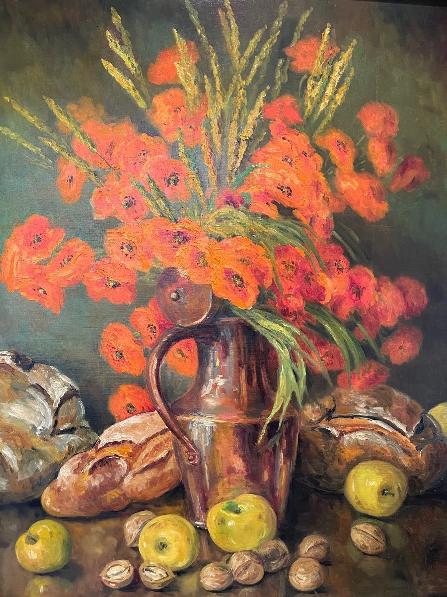 Marie-madeleine De Rasky - Copper, Poppies, Wheat, Breads And Fruits