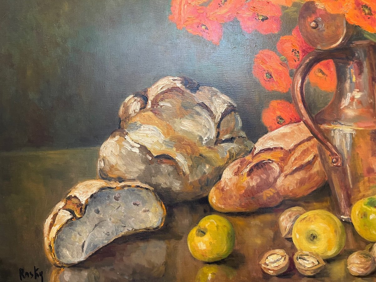 Marie-madeleine De Rasky - Copper, Poppies, Wheat, Breads And Fruits