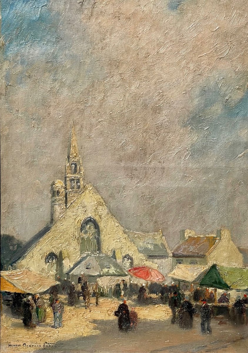 Henry Maurice CAHOURS - Huile sur Toile, Jour de Marché en Bretagne-photo-2