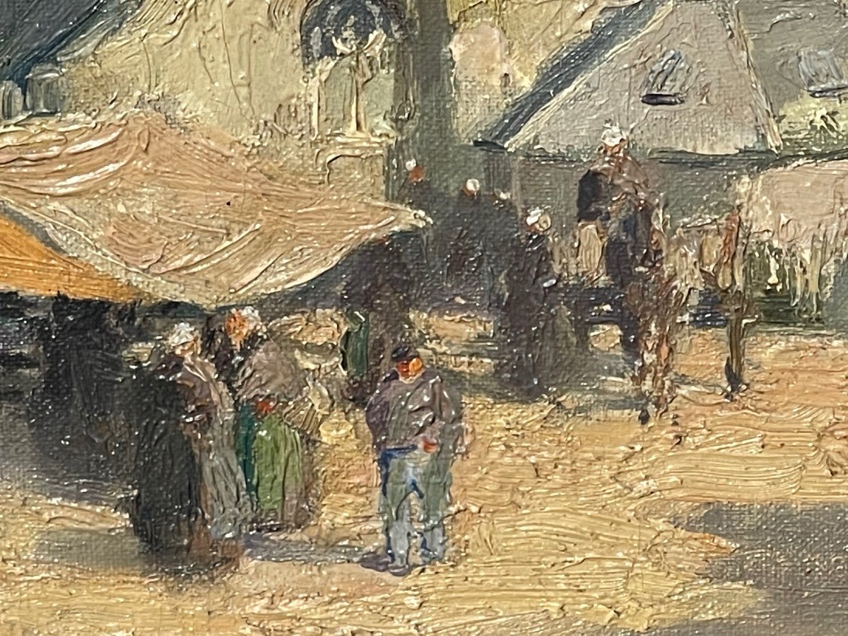 Henry Maurice Cahours - Oil On Canvas, Market Day In Brittany-photo-4