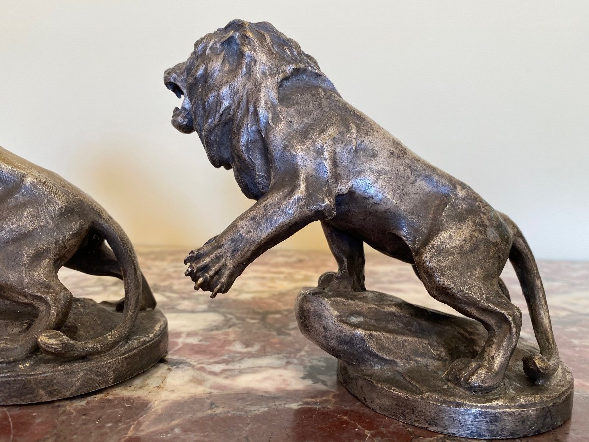 Maurice Roger Marx - Pair Of Peugeot Lions In Bronze-photo-3