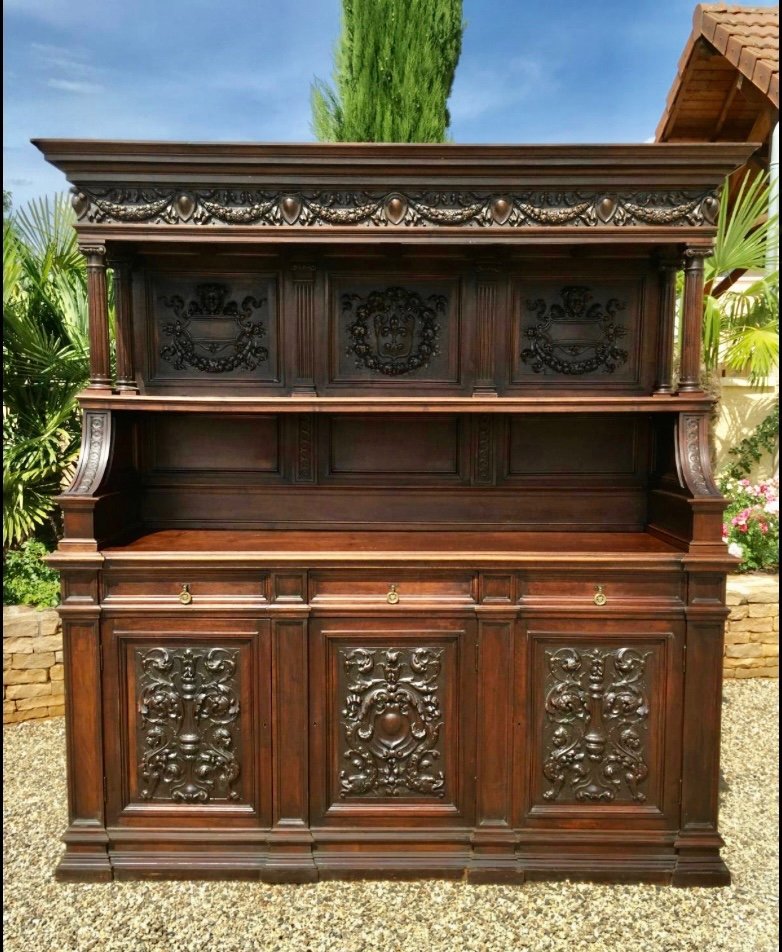 Buffet / Sideboard In Solid Walnut Renaissance Style