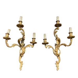 Pair Of Louis XV Style Gilt Bronze Sconces