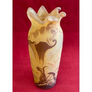 E. Galle - Balustre Vase With Wild Lilies