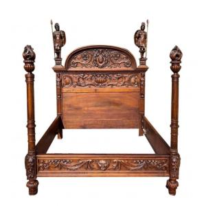 Exceptional Renaissance Style Carved Walnut Bed
