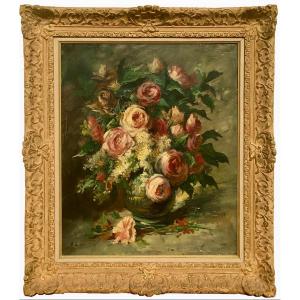 A. Lion - Bouquet Of Roses, Oil On Canvas