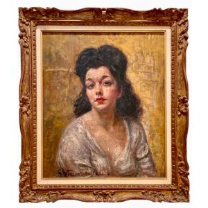 Henri Vincent Anglade - Spanish Woman Portrait, Oil On Panel