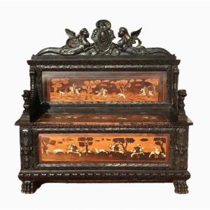 Renaissance Style Marquetry Chest Bench