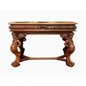 Renaissance Style Carved Walnut Center Table