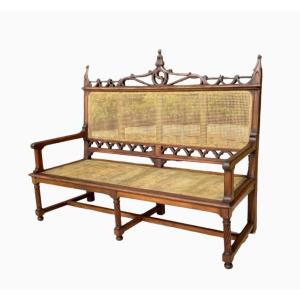 Walnut 1 Caning Gothic Sofa / Gothic Bench