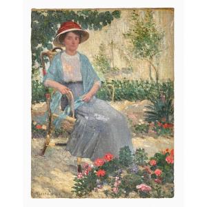 MONTAGNAC - Femme Assise au Cœur d’un Jardin Fleuri