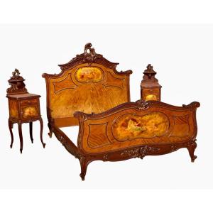 Bed And 2 Nightstands In Louis XV Style Martin Varnish