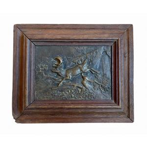 Barye - Bronze Bas Relief, White-tailed Deer