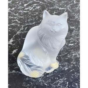 LALIQUE France - Chat Assis en Verre Opalescent