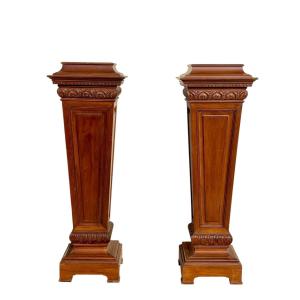 Paire de Gaines / Colonnes en Noyer Style Renaissance 