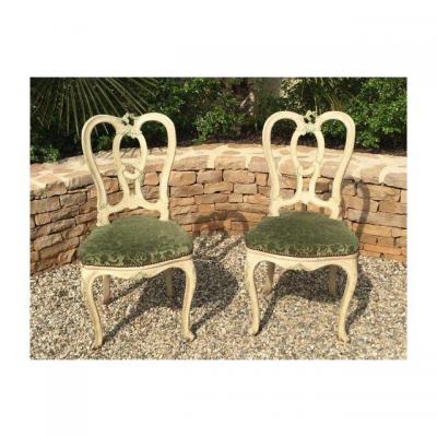 Pair Of Lacquered Chairs Louis XV Style