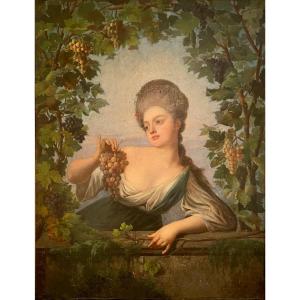 Large Portrait Young Woman With Bunches Of Grapes