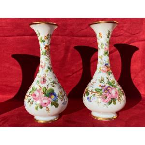 Pair Of Opaline Vases “roses & Violets »