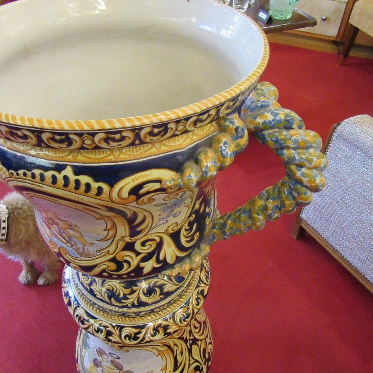 Earthenware From Nevers Column And Cache Pot Signed A. Montagnon 19th-photo-4