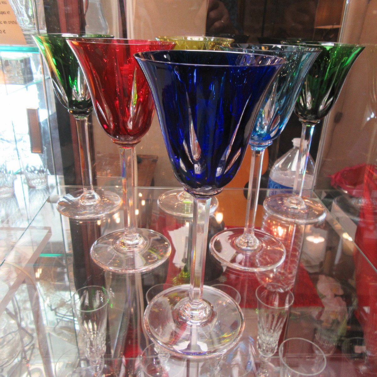 6 Saint Louis Cerdagne Crystal Glasses Of Different Color In Perfect Condition