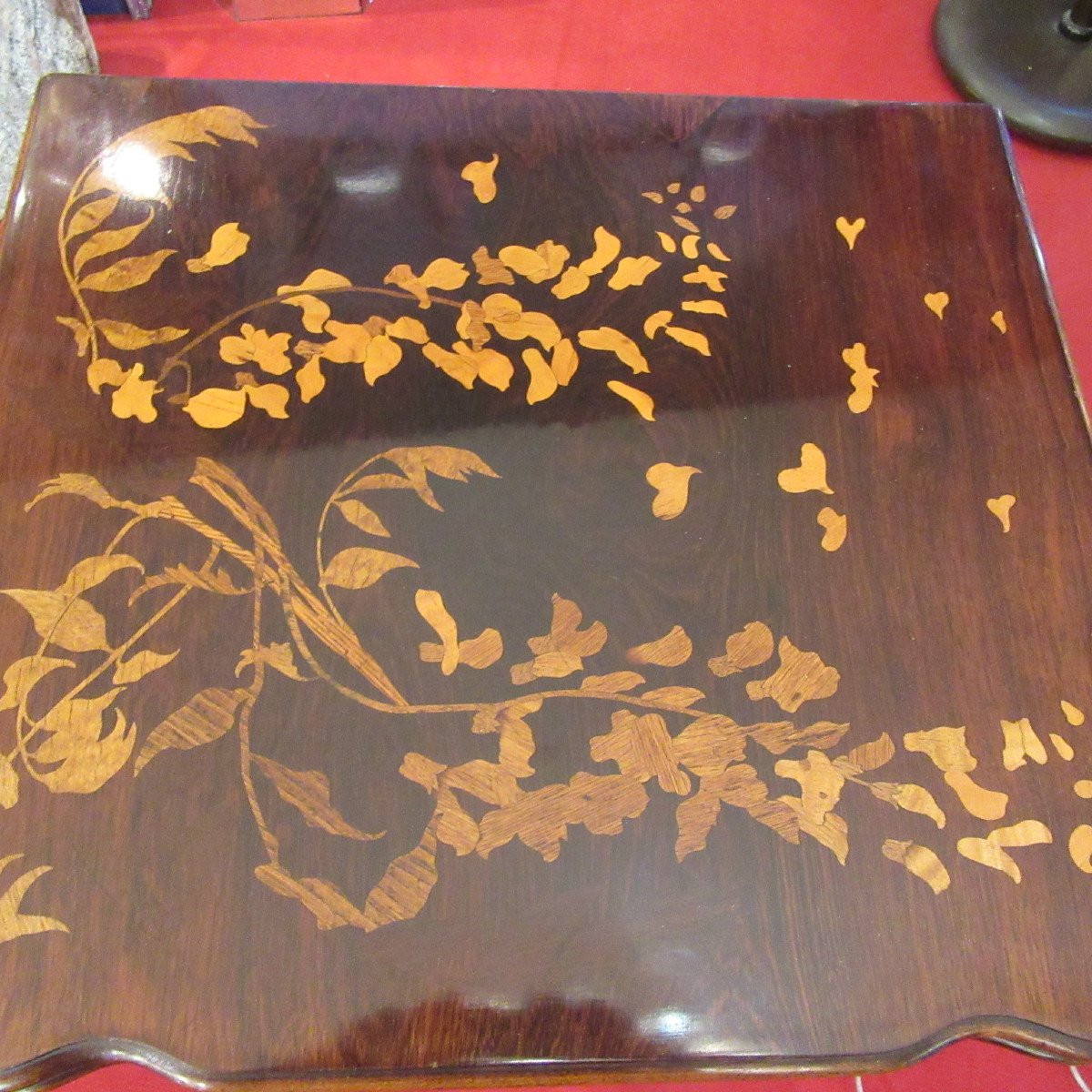 Games Table Signed Gallé In Rosewood In Excellent Condition. Art Nouveau Period-photo-4