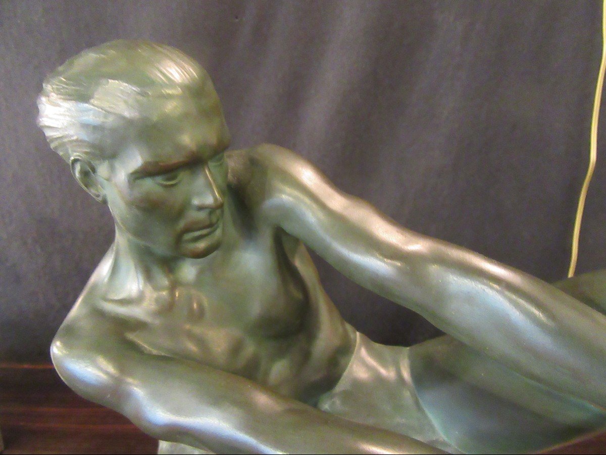 Max Le Verrier Sculpture In Bronze Patina Regula The Tug Of The Rope-photo-5