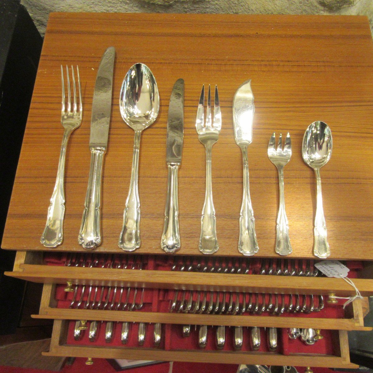 Ercuis Silver Metal Cutlery Set Valencay Model 105 Pieces In Wooden Box