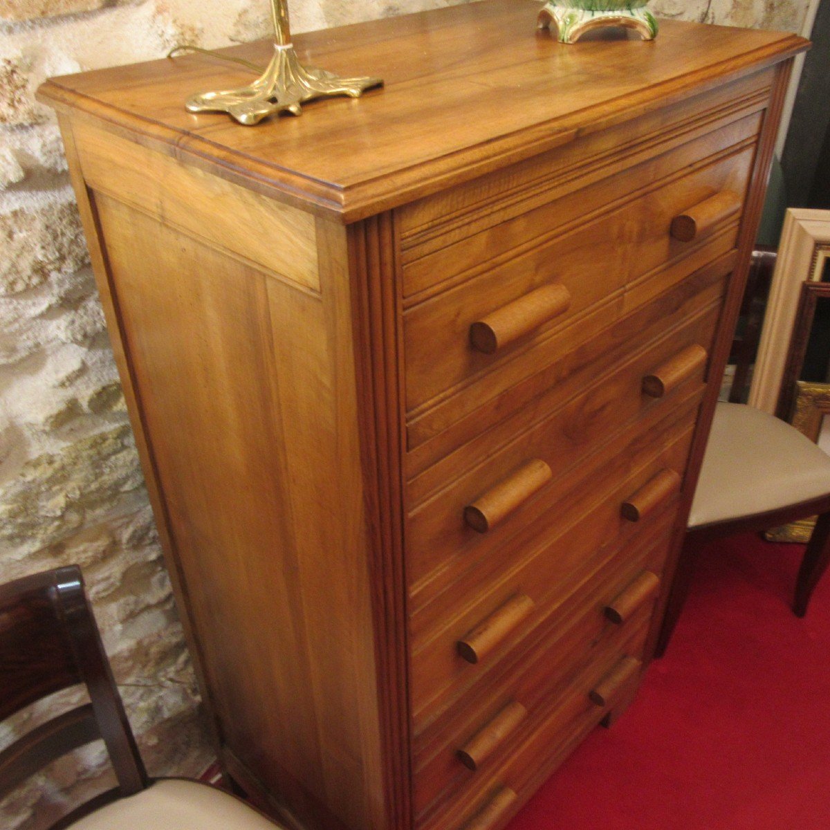 Art Deco Chest Of Drawers Or Chiffonnier In Blond Walnut-photo-2