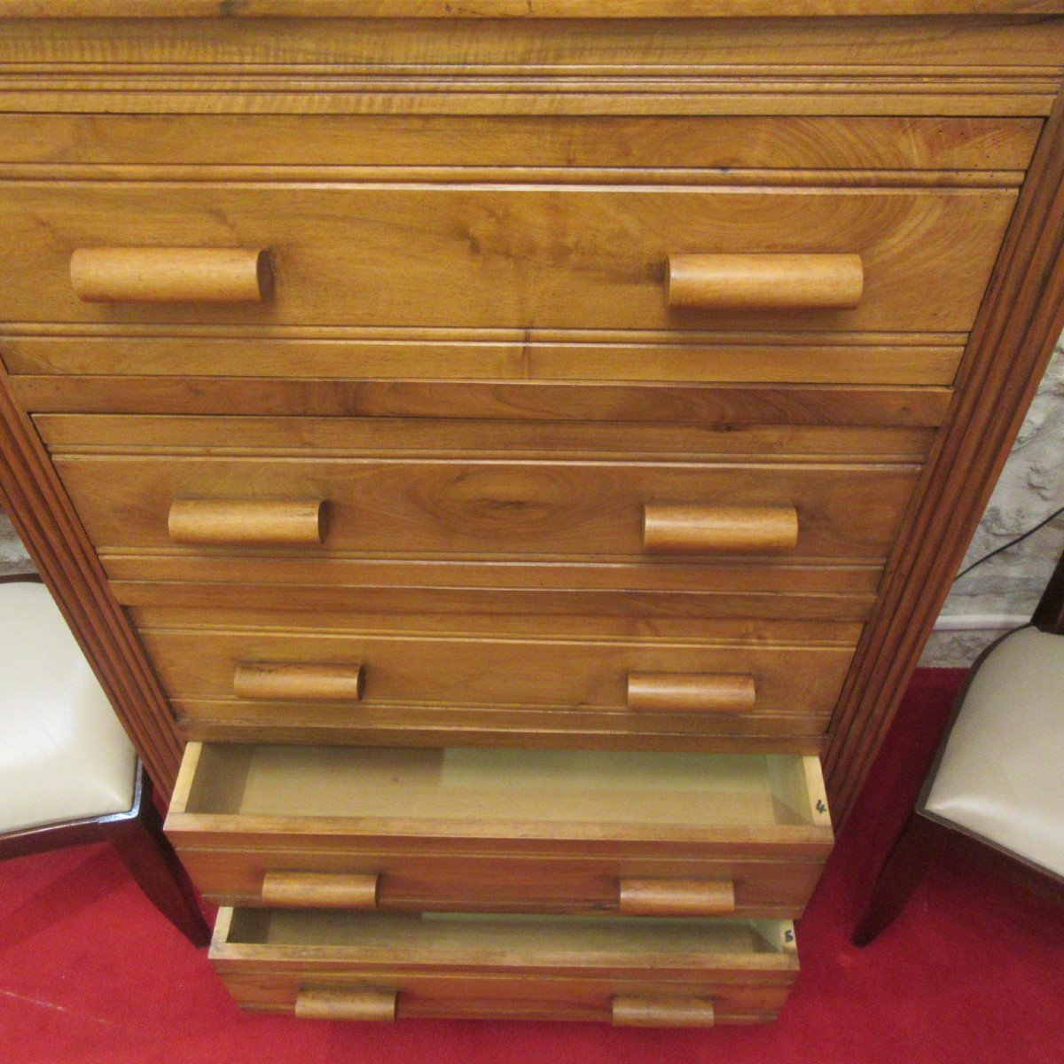 Art Deco Chest Of Drawers Or Chiffonnier In Blond Walnut-photo-4