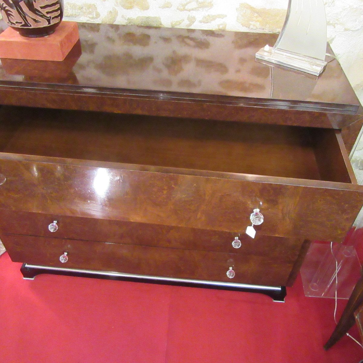 Art-deco Dresser With 4 Drawers. Burl Walnut Veneer-photo-2