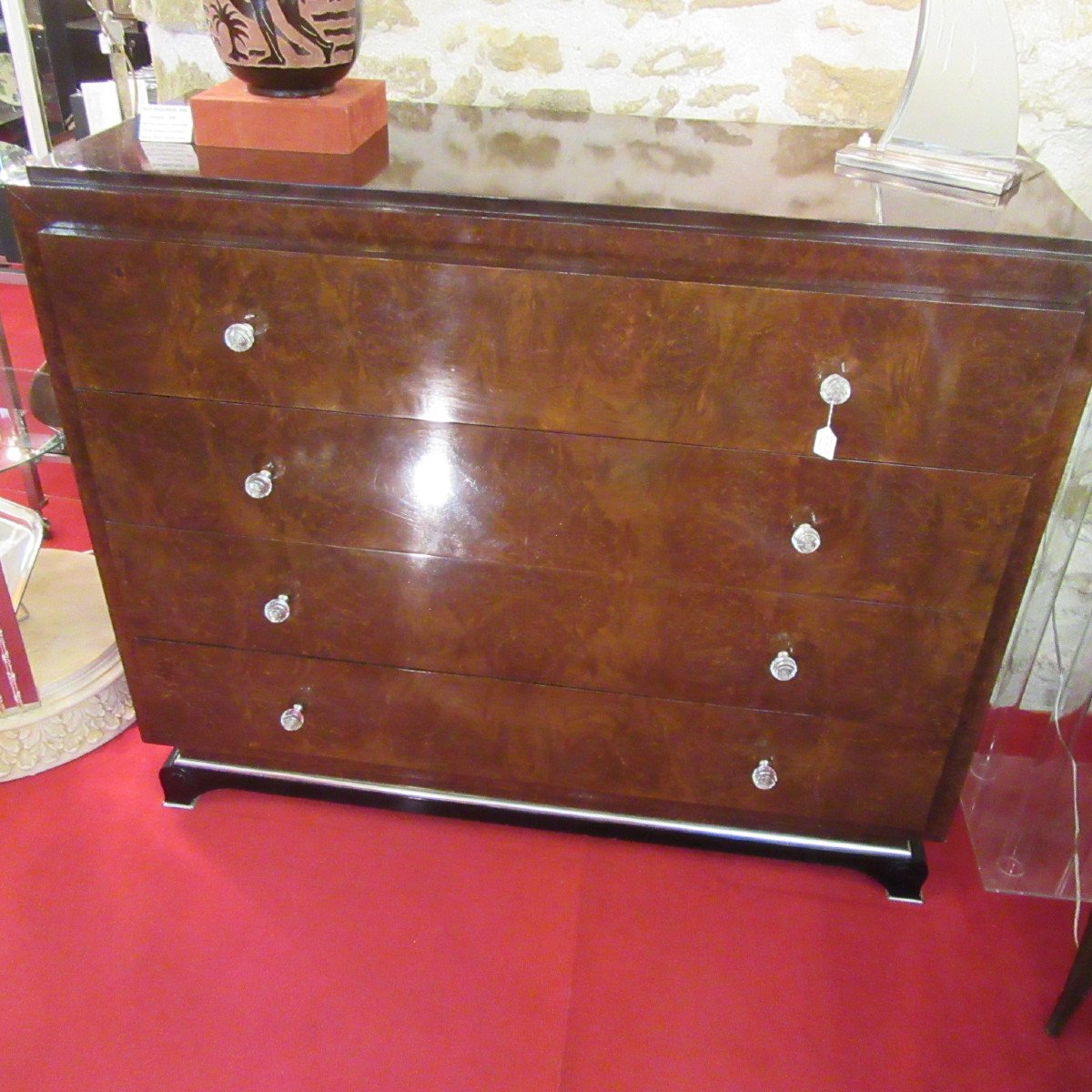 Art-deco Dresser With 4 Drawers. Burl Walnut Veneer-photo-2