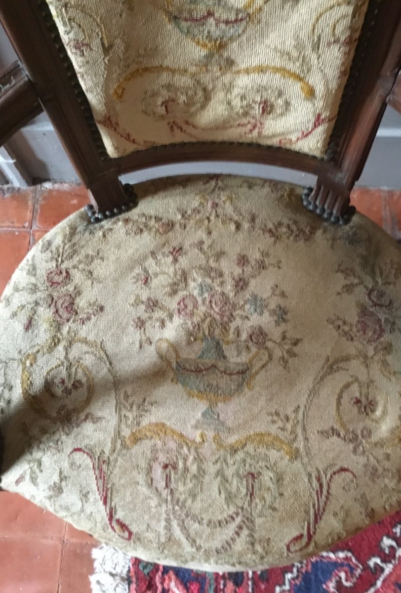 Pair Of Cabriolet Armchairs Louis XVI Style Nineteenth Century-photo-3