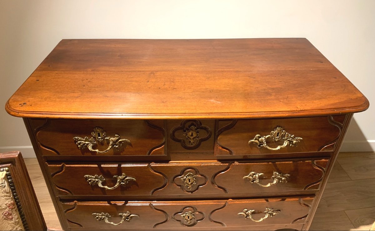 Very Beautiful Commode In Molded Walnut With 5 Drawers. 18th Century-photo-2