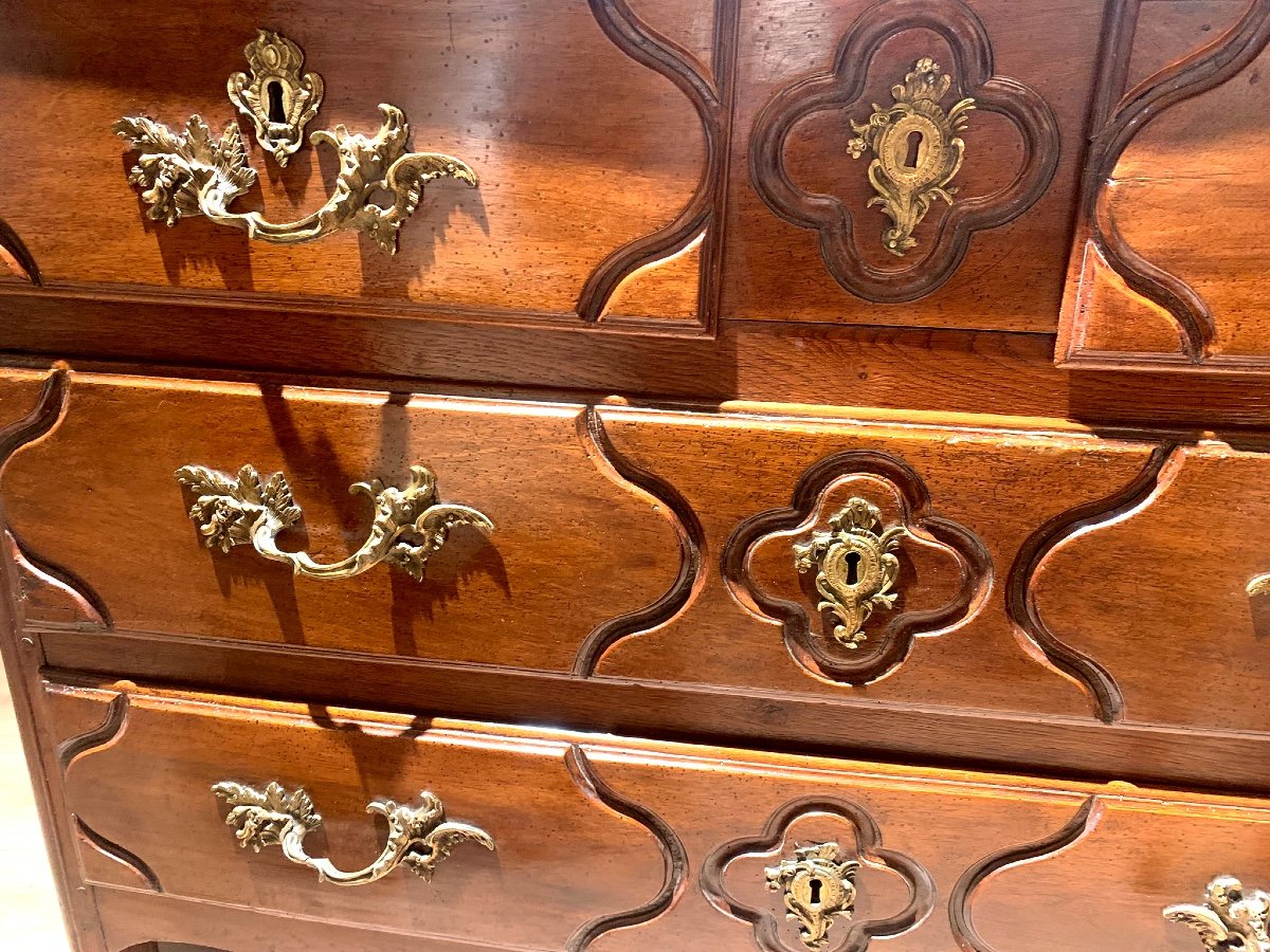 Very Beautiful Commode In Molded Walnut With 5 Drawers. 18th Century-photo-3