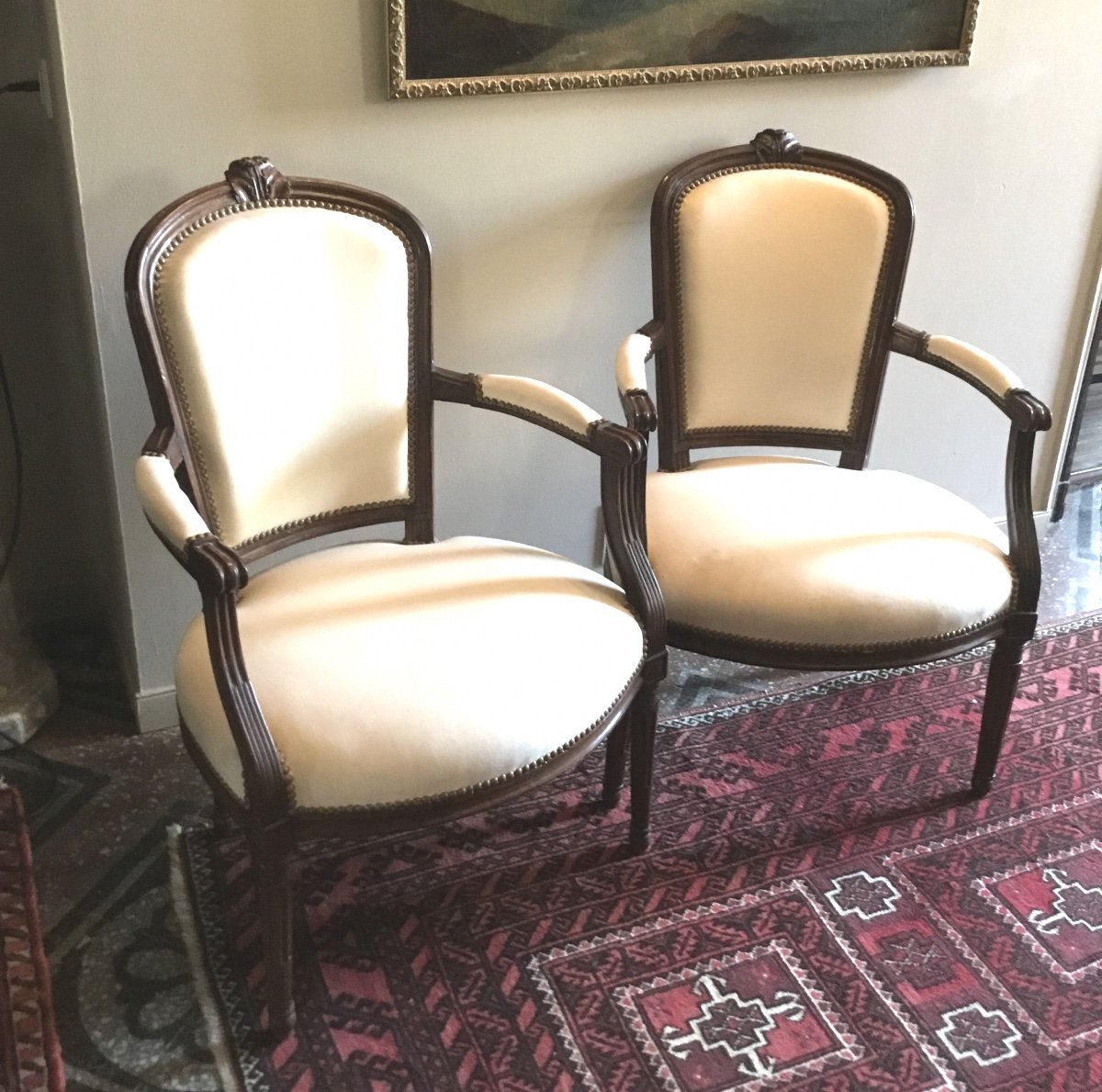 Pair Of Louis XVI Armchairs In Walnut-photo-1