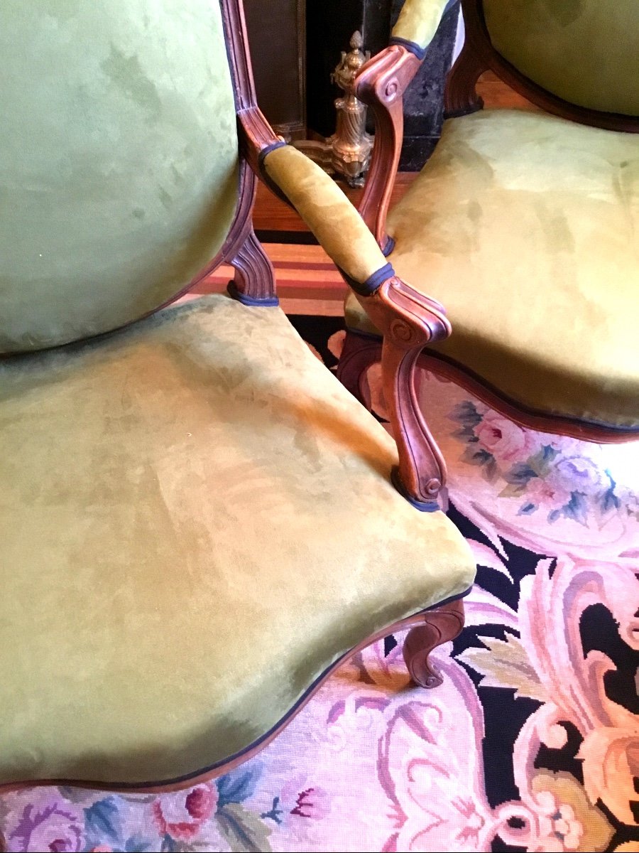 Pair Of Large Louis XV Period Armchairs Fully Reupholstered-photo-1