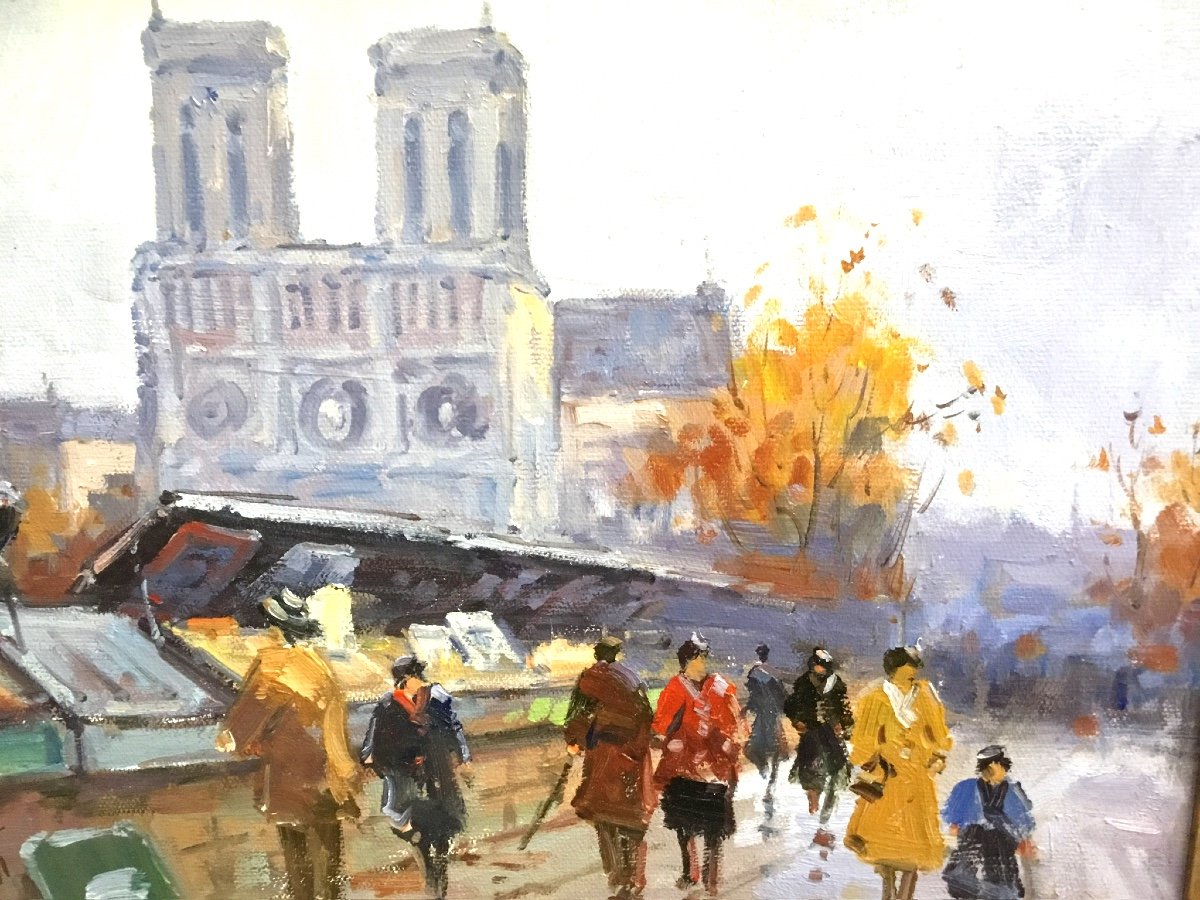 Walter Sita XX Eme Oil On Canvas. Notre Dame And The Bouquinistes-photo-3