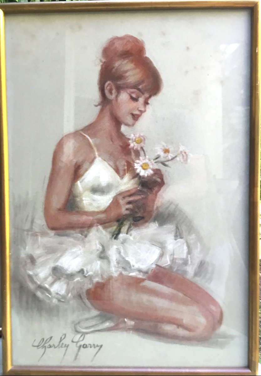 Pair Of Pastels Signed Charley Garry Representing Ballerinas -photo-2